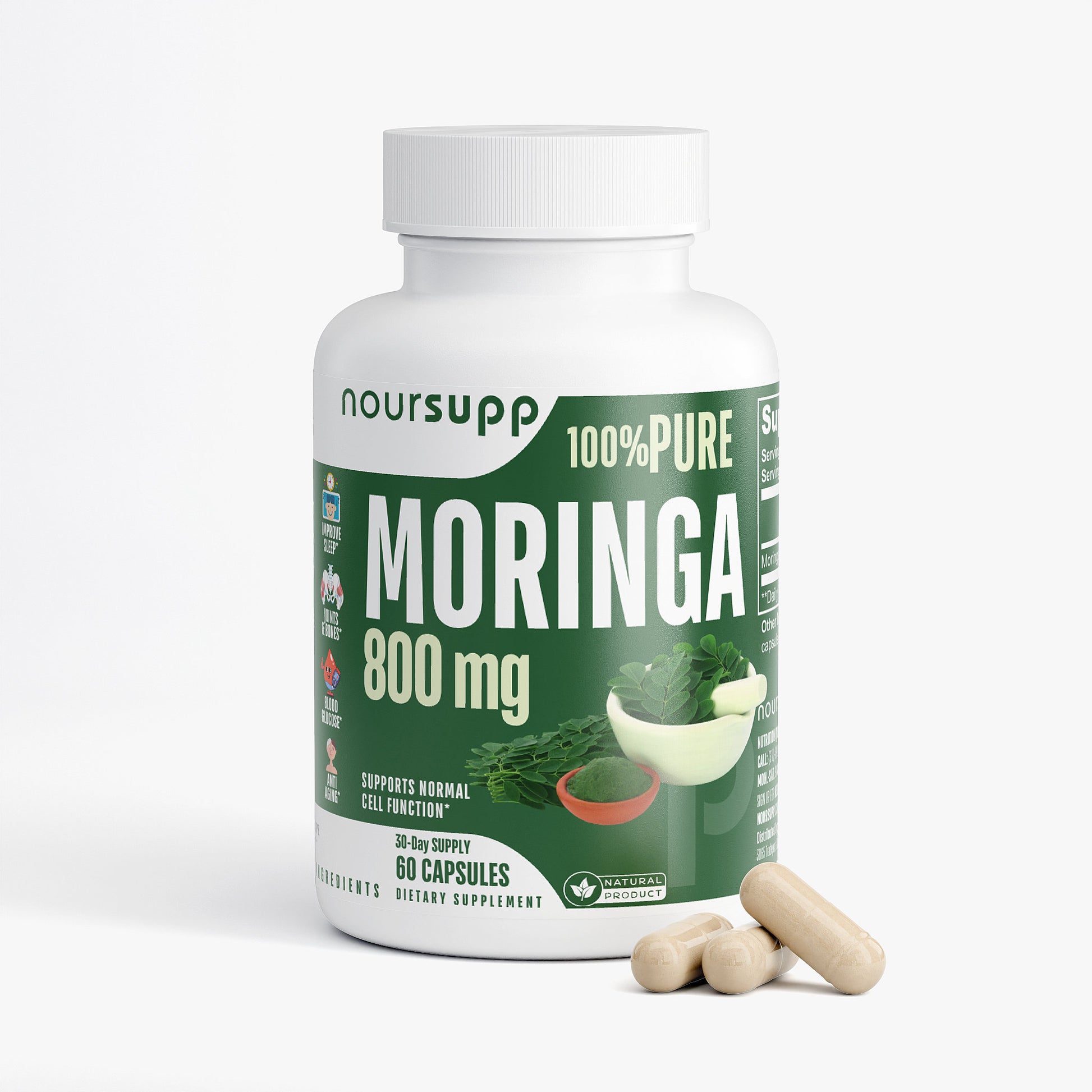 100% Pure Moringa 800mg 30-Day Supply 60 Caps