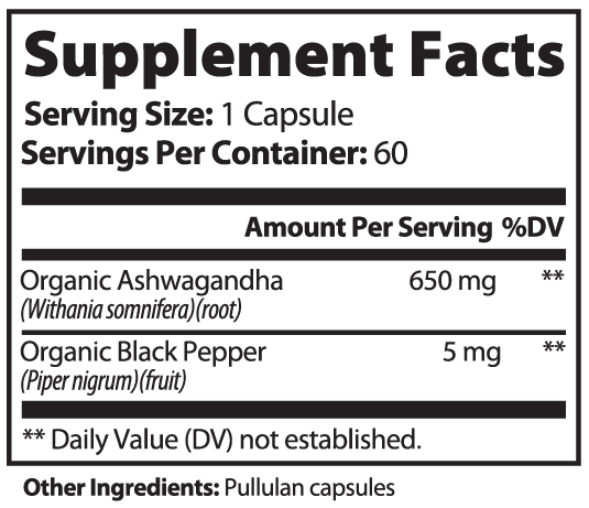100% Organic Ashwagandha with Black Pepper