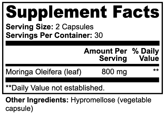 100% Pure Moringa 800mg 30-Day Supply 60 Caps